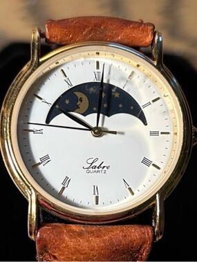 Vintage LABRE Quartz Moon Phase Gold Tone Watch